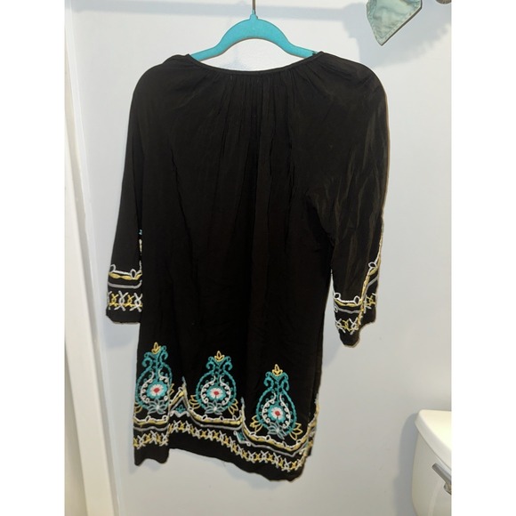 Kate & Sam Boho Dress Embroidered Tassels 3/4 Bell Sleeves Black Sz Large Hippie - Picture 3 of 5